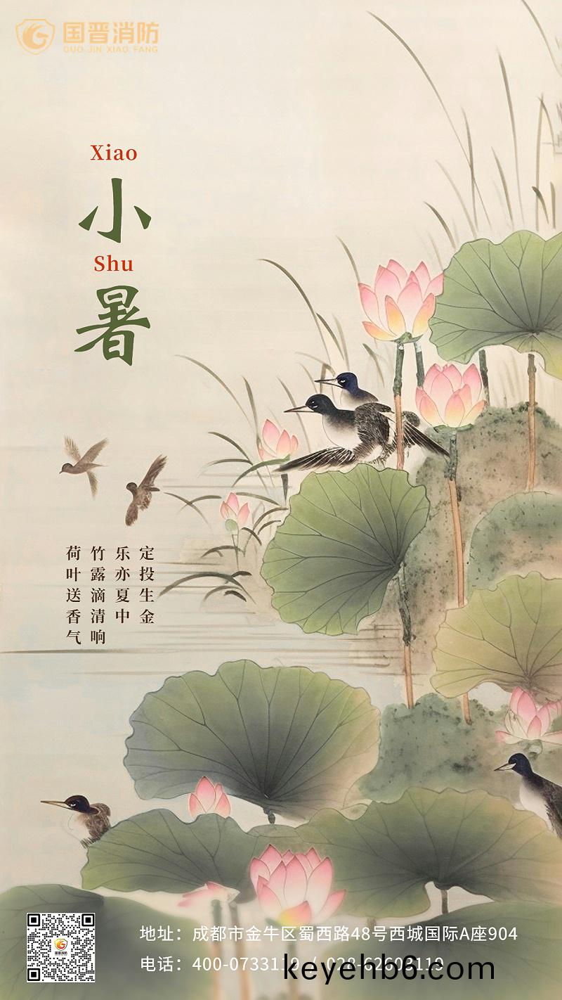 小(xiao)暑(shu)金(jin)螎(rong)保(bao)險(xian)節氣(qi)祝福(fu)問候創意(yi)挿畫中國風手機海(hai)報